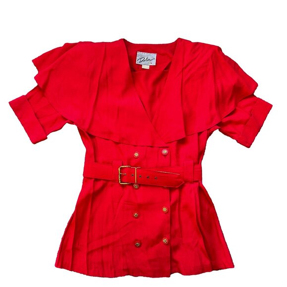 Vintage 80s Super Mini Coat Dress Double Breasted Ruffle Cape Suit Jackson - Picture 5 of 11